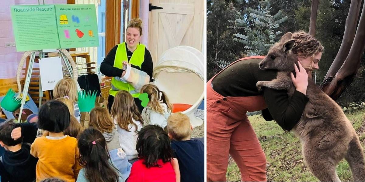 melinda kerr teaching and vinnie the kangaroo