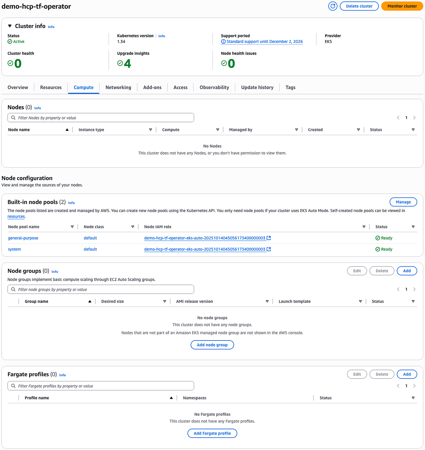 EKS cluster compute details EKS cluster compute details