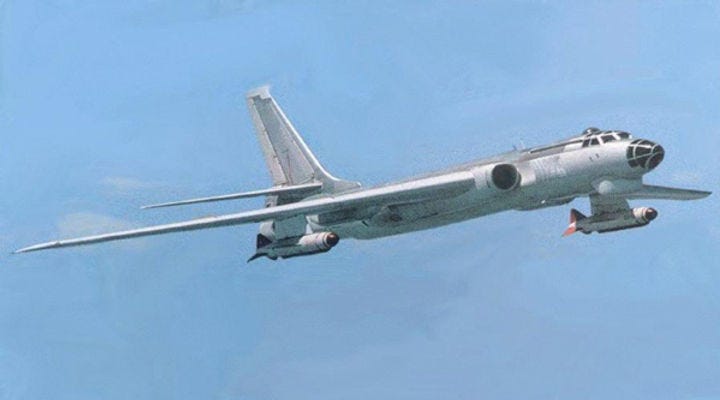 An old image of a PLANAF H-6D bomber carrying two rocket-powered YJ-6 anti-ship cruise missiles An old image of a PLANAF H-6D bomber carrying two rocket-powered YJ-6 anti-ship cruise missiles