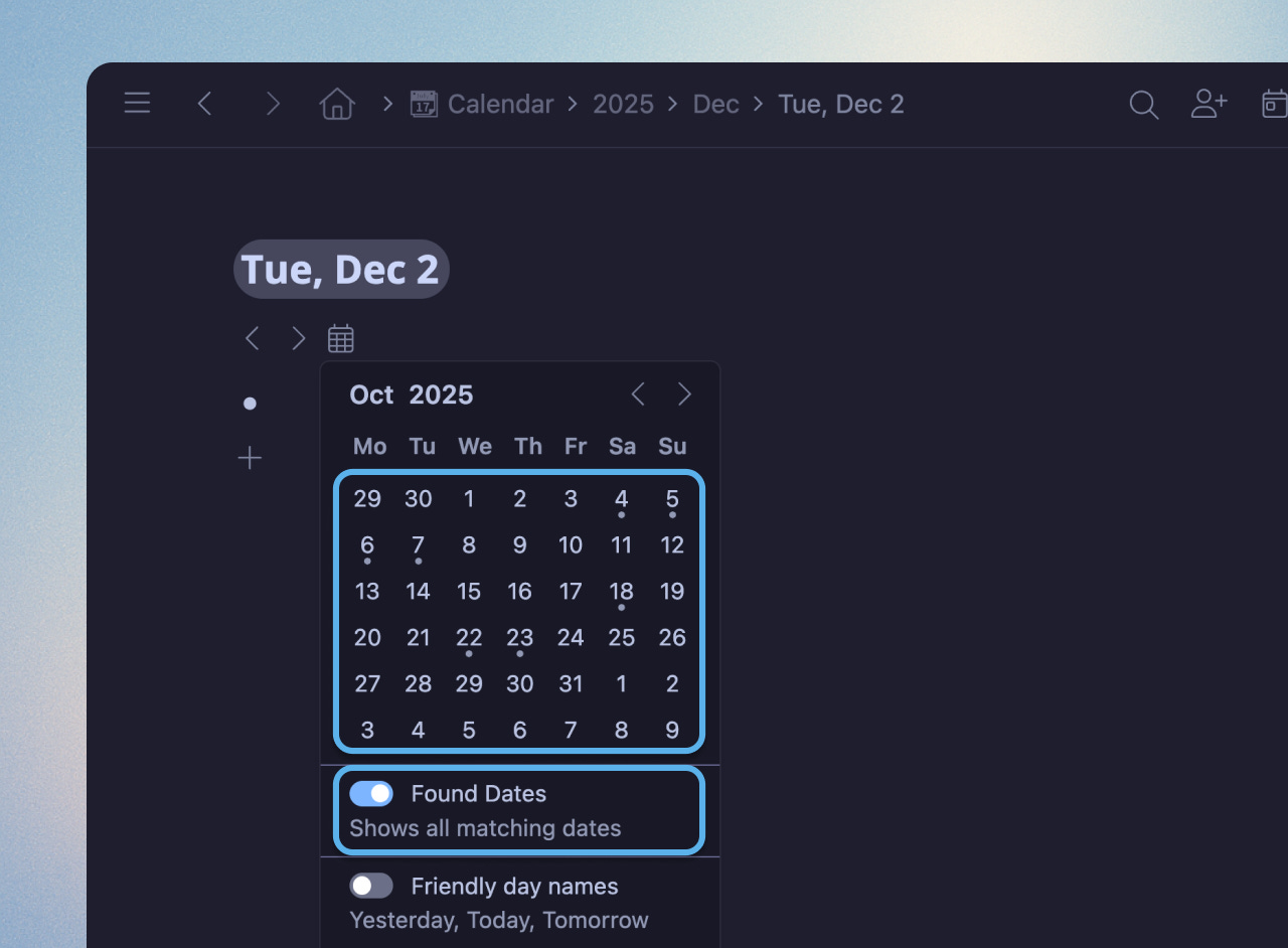 Found Dates Toggle Found Dates Toggle