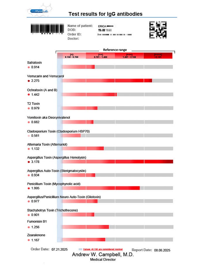 Mold antibodies test results after a toxic relationship.