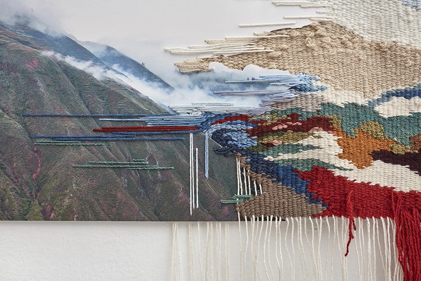 mixed media,  photography and textile art, mountains, landscape