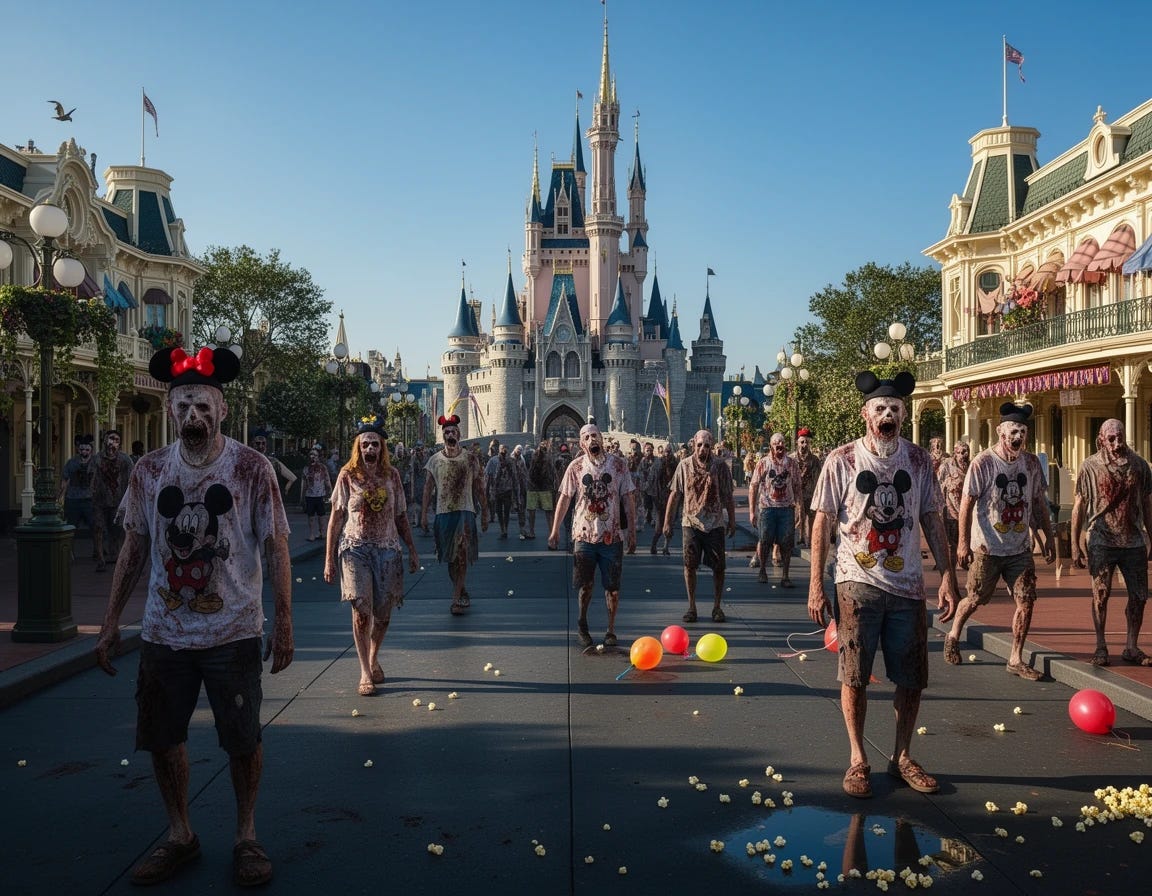 Disney world in Florida with only zombies walking around Disney world in Florida with only zombies walking around