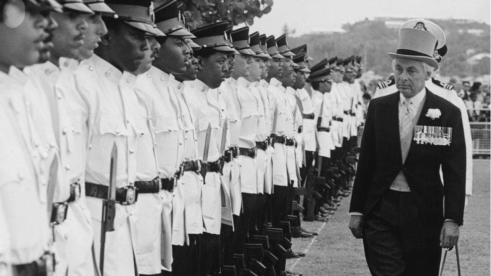 Sir Richard Sharples inspects a guard of honour after arriving to take up his post as governor of Bermuda, October 1972 Sir Richard Sharples inspects a guard of honour after arriving to take up his post as governor of Bermuda, October 1972