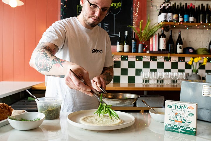 A foundation of tonnato on the plate. And all the ingredients!