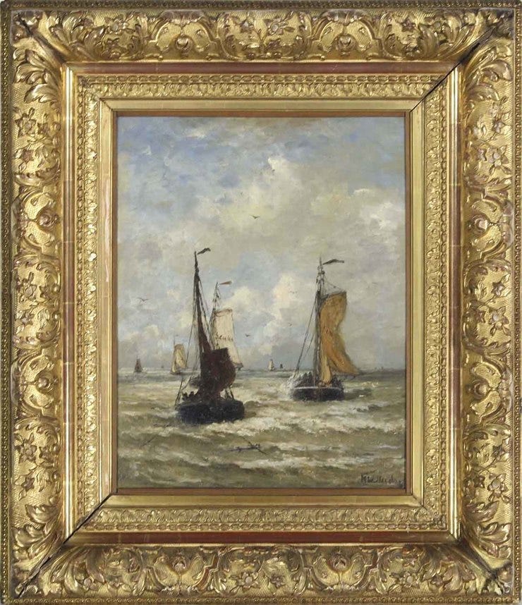 'Die Rückkehr der Fischer' 1890 - olieverf op paneel: H.W. Mesdag (kavel 348, Ketterer Kunstauktionen Berlin) 'Die Rückkehr der Fischer' 1890 - olieverf op paneel: H.W. Mesdag (kavel 348, Ketterer Kunstauktionen Berlin)