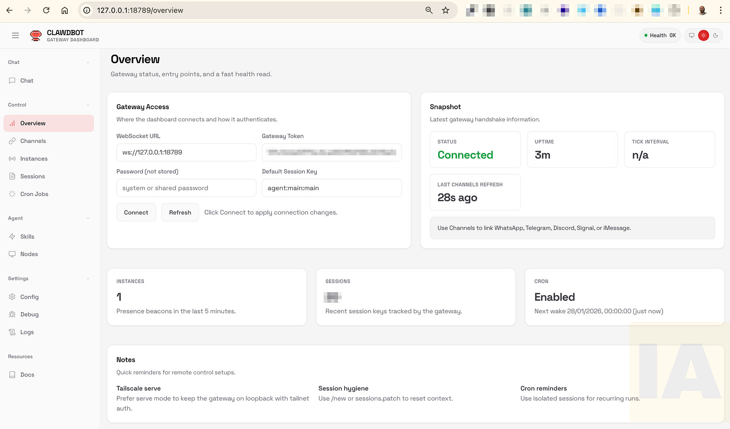 Interface do clawdbot para gerenciamento de agentes Interface do clawdbot para gerenciamento de agentes