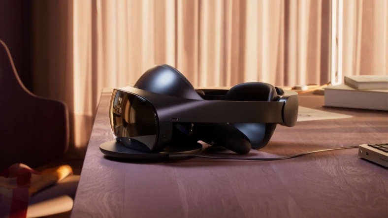 A Meta Quest Pro headset on a table