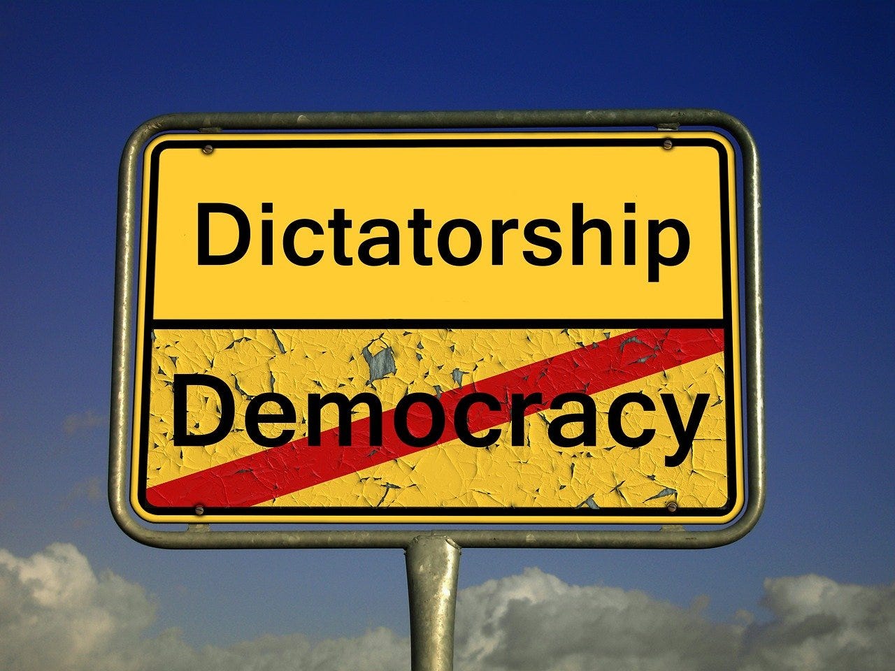 Free democracy dictatorship place-name sign illustration