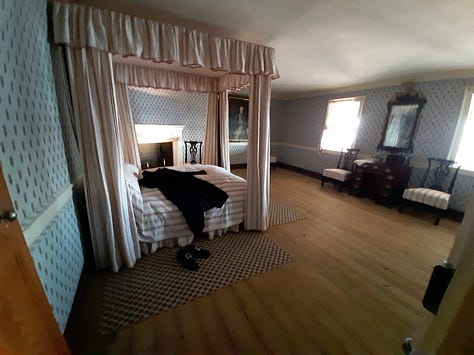 The interior of George Washington's Mount Vernon, including the dining room, parlor, a guest bedroom, Washington's library and the kitchen.