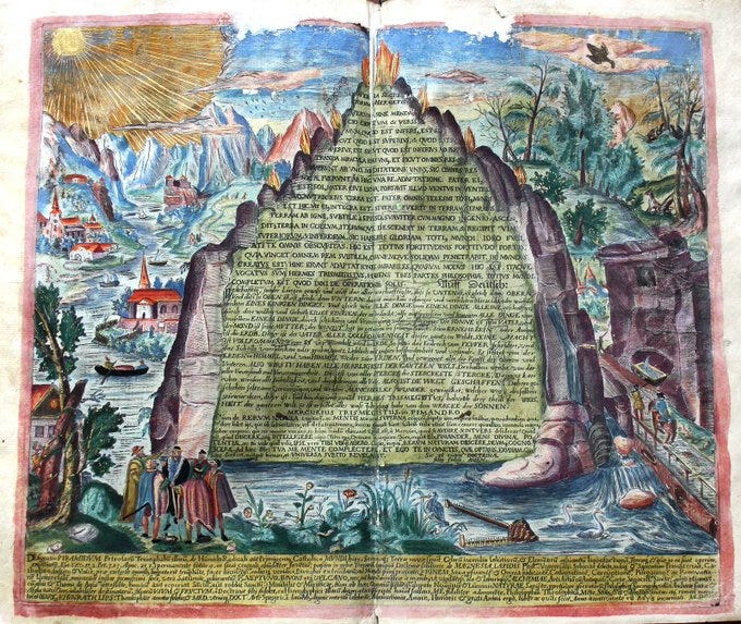Emerald Tablet (“Tabula Smaragdina”) Engraved depiction of the Emerald Tablet in Heinrich Khunrath's Amphitheatrum Sapientiae Aeternae (1609), an influential Hermetic and Christian mystical treatise
