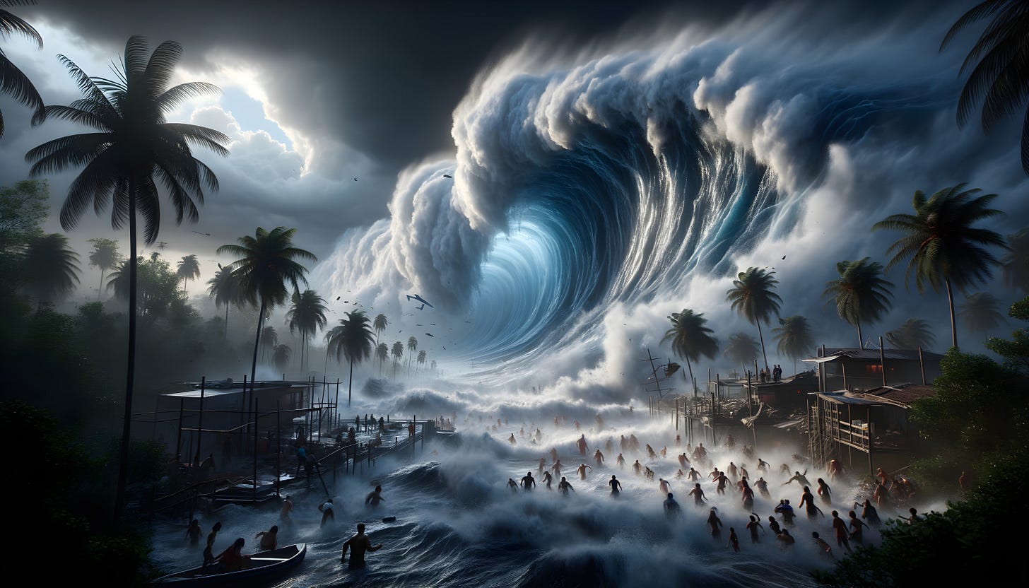 Tidal Wave Threatens Coastal Village Amidst Storm Chaos | Deep Dream  Generator