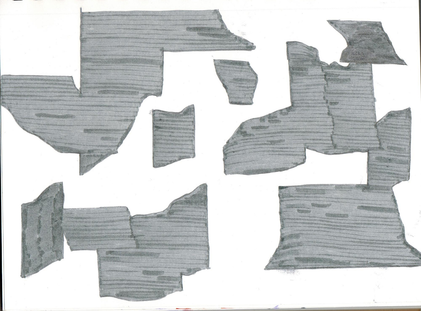 abstract shapes colored in grey marker