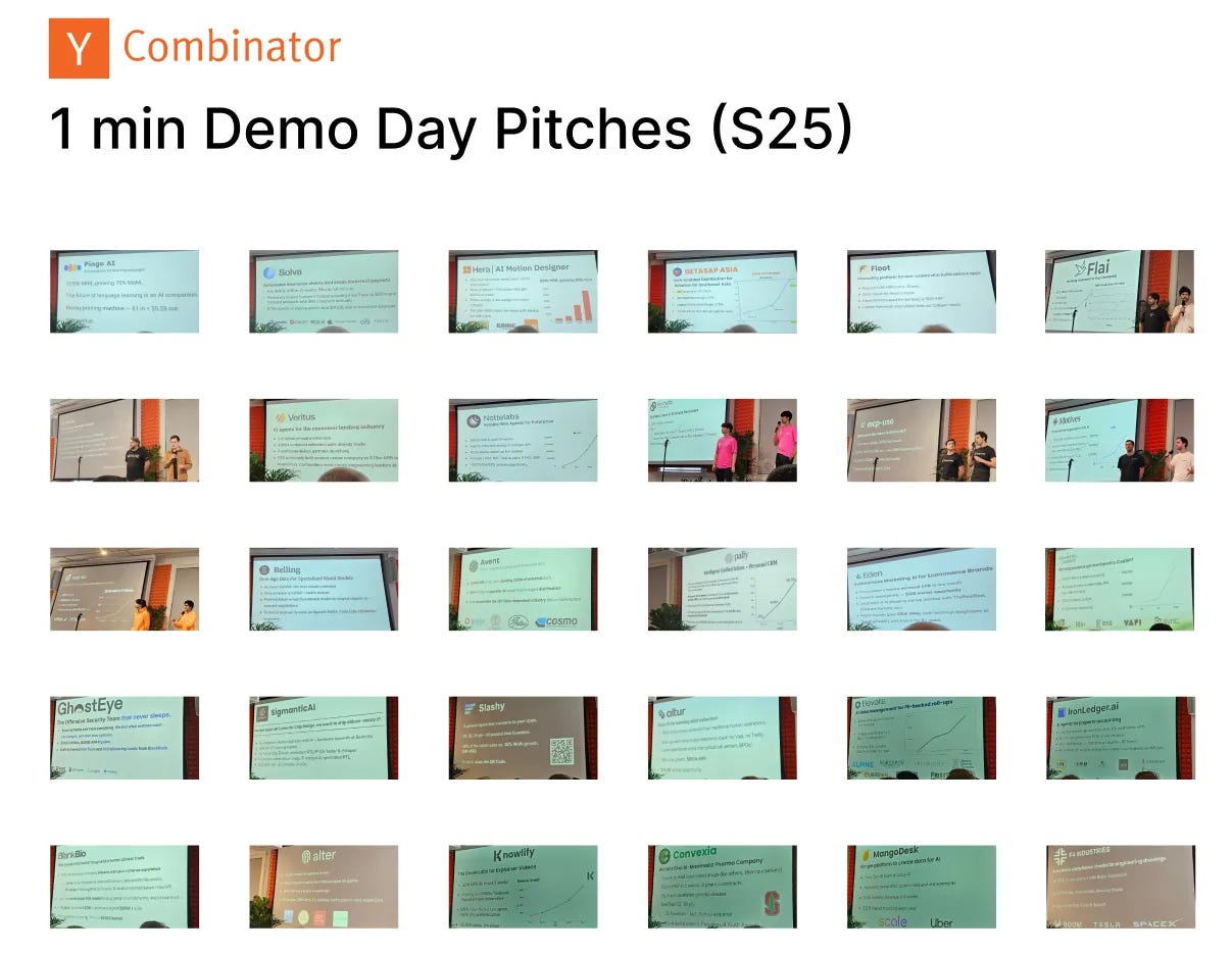 Y Combinator Summer 2025 Demo Day Pitches – 1-minute slides from 32 YC S25 startups including AI, fintech, dev tools, and healthcare companies. Y Combinator Summer 2025 Demo Day Pitches – 1-minute slides from 32 YC S25 startups including AI, fintech, dev tools, and healthcare companies.
