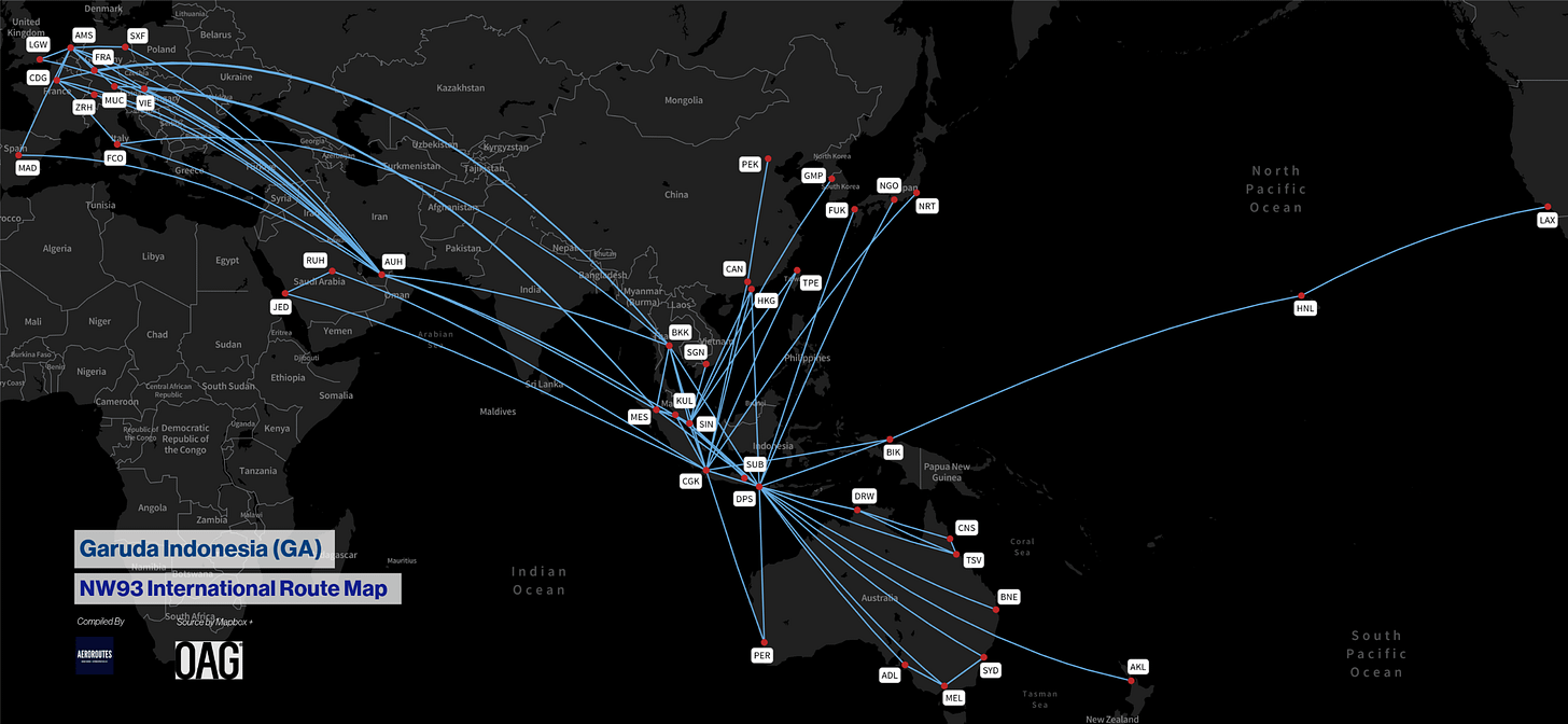 Garuda Indonesia international route network map