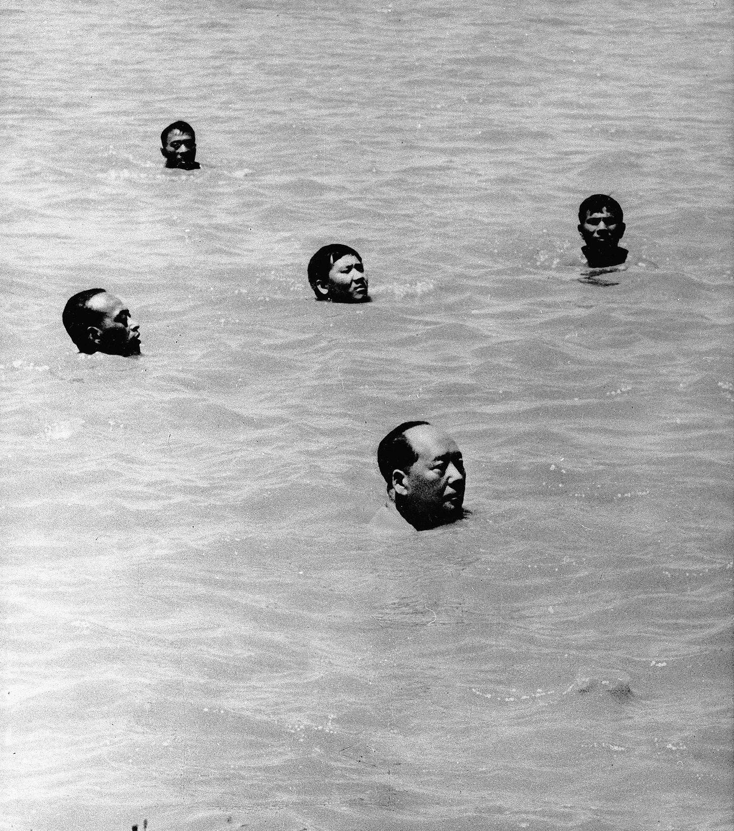An iconic image: Chinese Chairman Mao Zedong swimming in the Yangtze River in Wuhan, China, 1966.