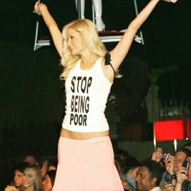y2k paris hilton stop being poor meme tshirt, rare vintage 2000s iconic  girly girl fan tank top