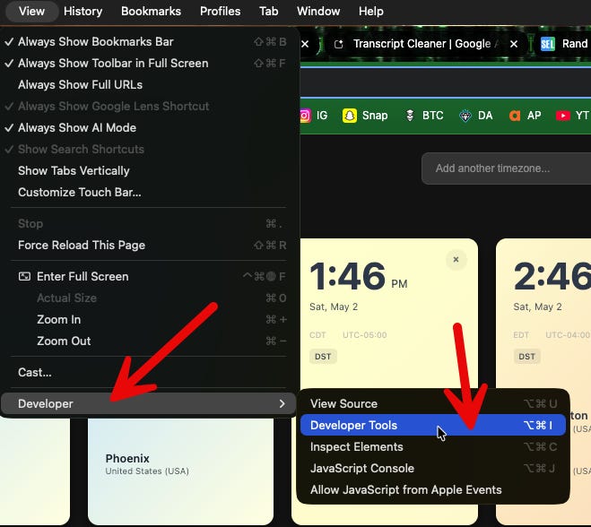 Chrome menu