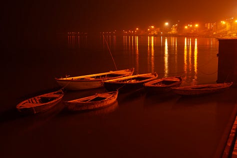 Scenes of the ghats. Nightfall. Benares.