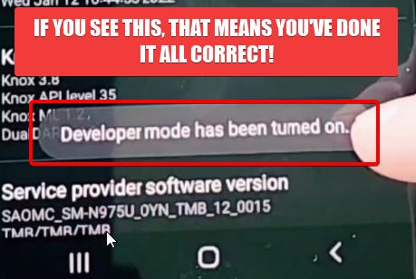 Developer mode has been enabled on Adnroid