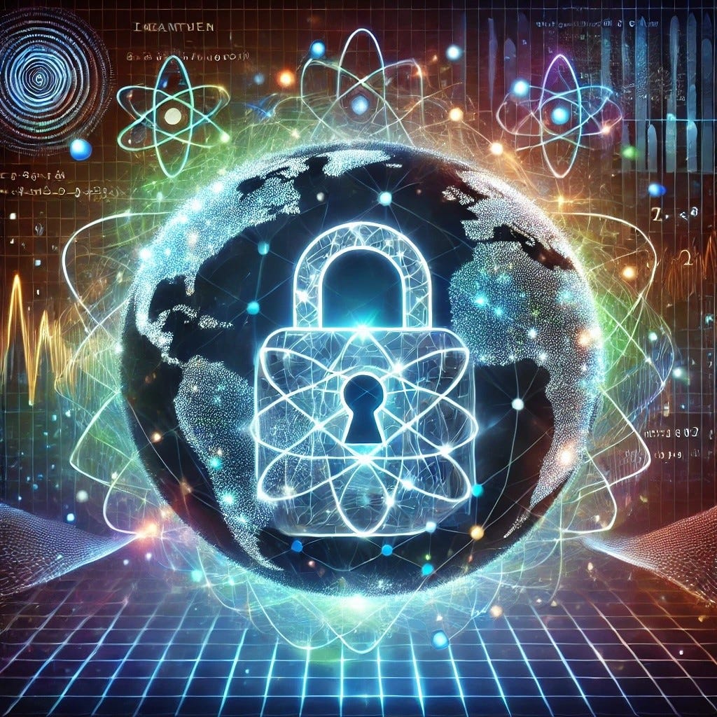 A globe with a lock and symbols of atom

Description automatically generated with medium confidence