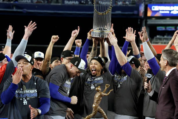 From left to right: Dodgers manager Dave Roberts, Dodgers first base Freddie Freeman, Dodgers shortstop Mookie Betts, Dodgers third base Max Muncy... From left to right: Dodgers manager Dave Roberts, Dodgers first base Freddie Freeman, Dodgers shortstop Mookie Betts, Dodgers third base Max Muncy...