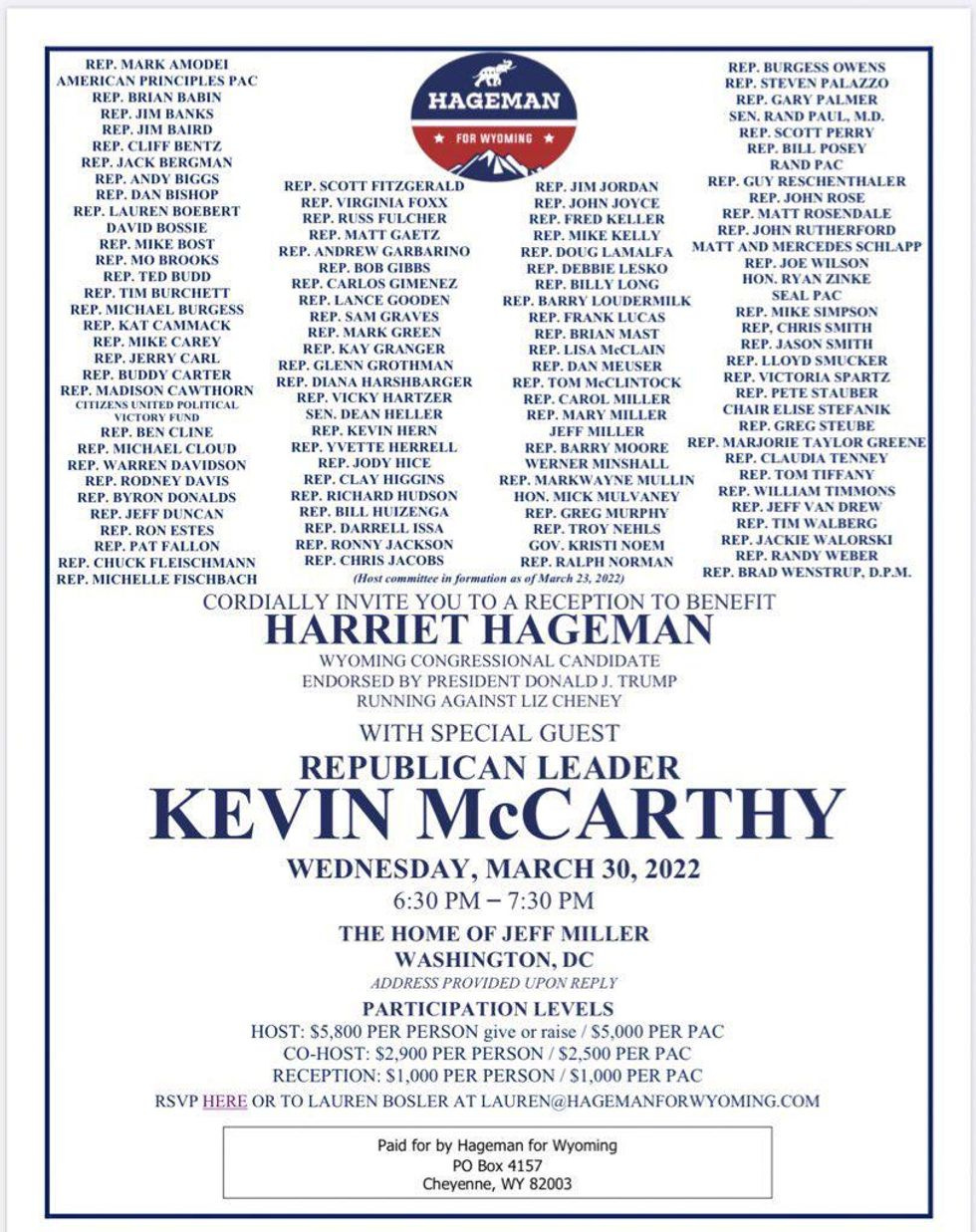 Every Republican in the world invites you to a fundraiser for Liz Cheney's primary opponent. Every Republican in the world invites you to a fundraiser for Liz Cheney's primary opponent.