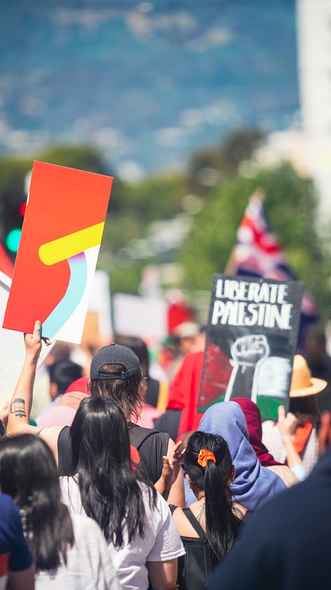 Selection of nine images taken at a Rally for Palestine on Kaurna Country
