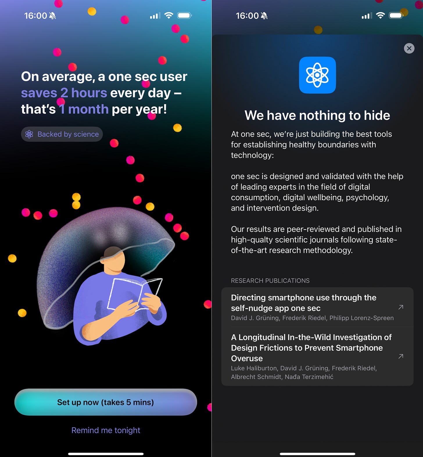 one sec app screenshots