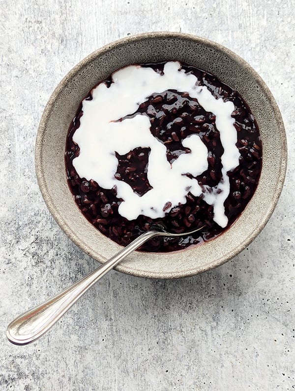 Black Sticky Rice Pudding with Salted Coconut Cream