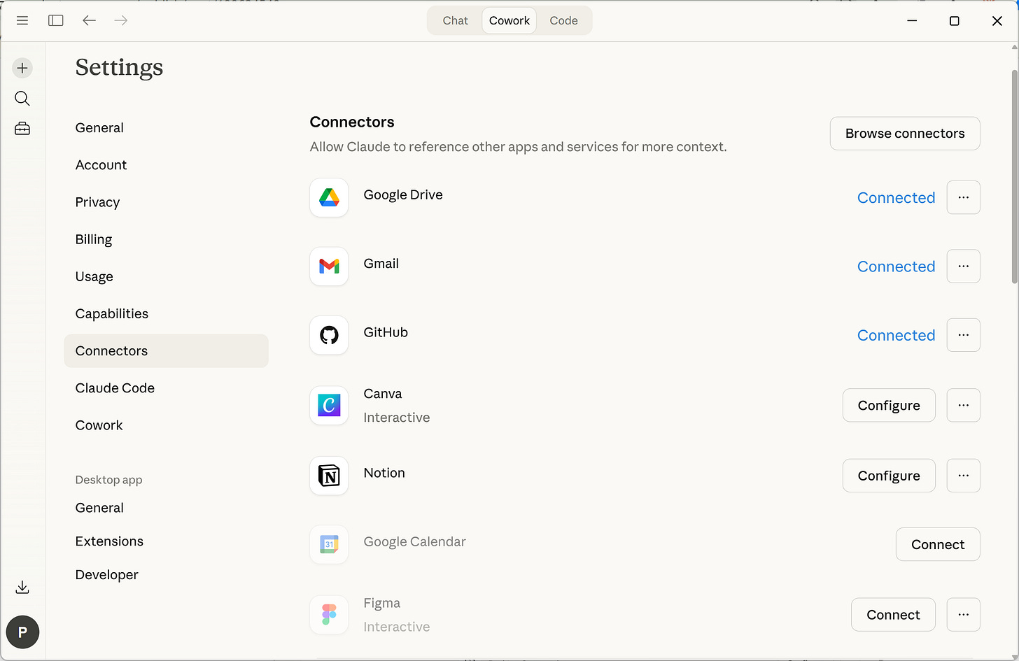 Claude Cowork Remote and custom connectors work everywhere — including claude.ai in your browser. You add them in “Connectors > Manage connectors” Claude Cowork Remote and custom connectors work everywhere — including claude.ai in your browser. You add them in “Connectors > Manage connectors”