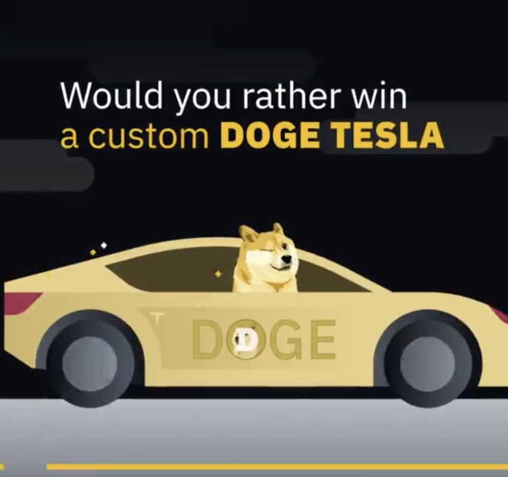 Binance, the world's largest crypto exchange, is giving away a custom Doge-themed Tesla.