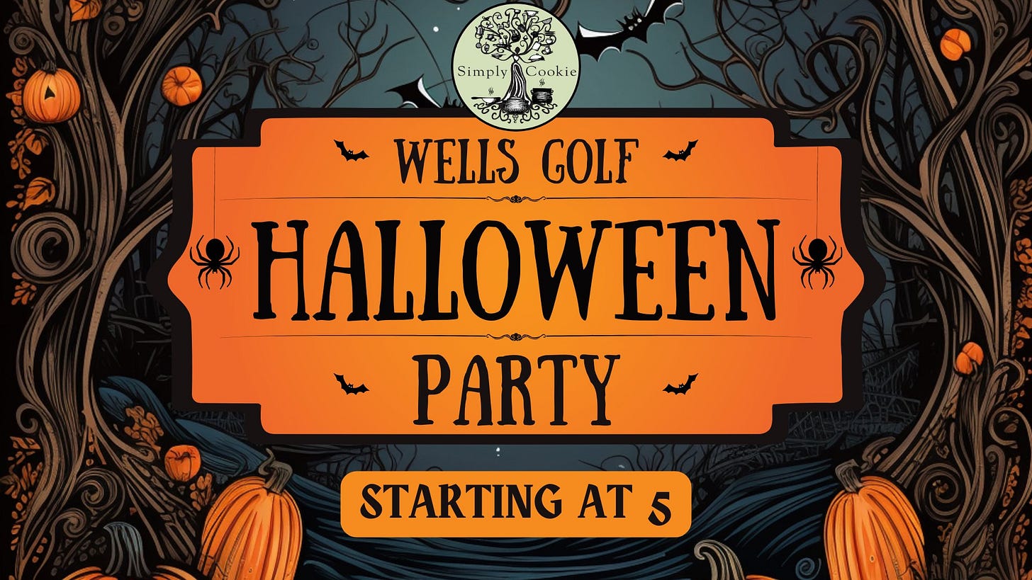 May be an image of text that says 'Simply 21 WELLS GOLF HALLOWEEN d PARTY STARTING AT 5'