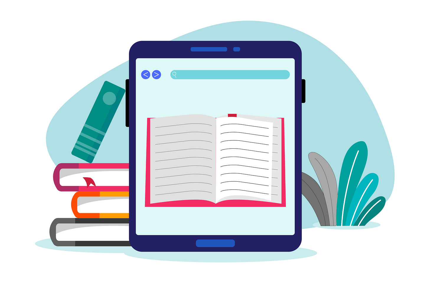 Illustration of ebook and physical books Illustration of ebook and physical books