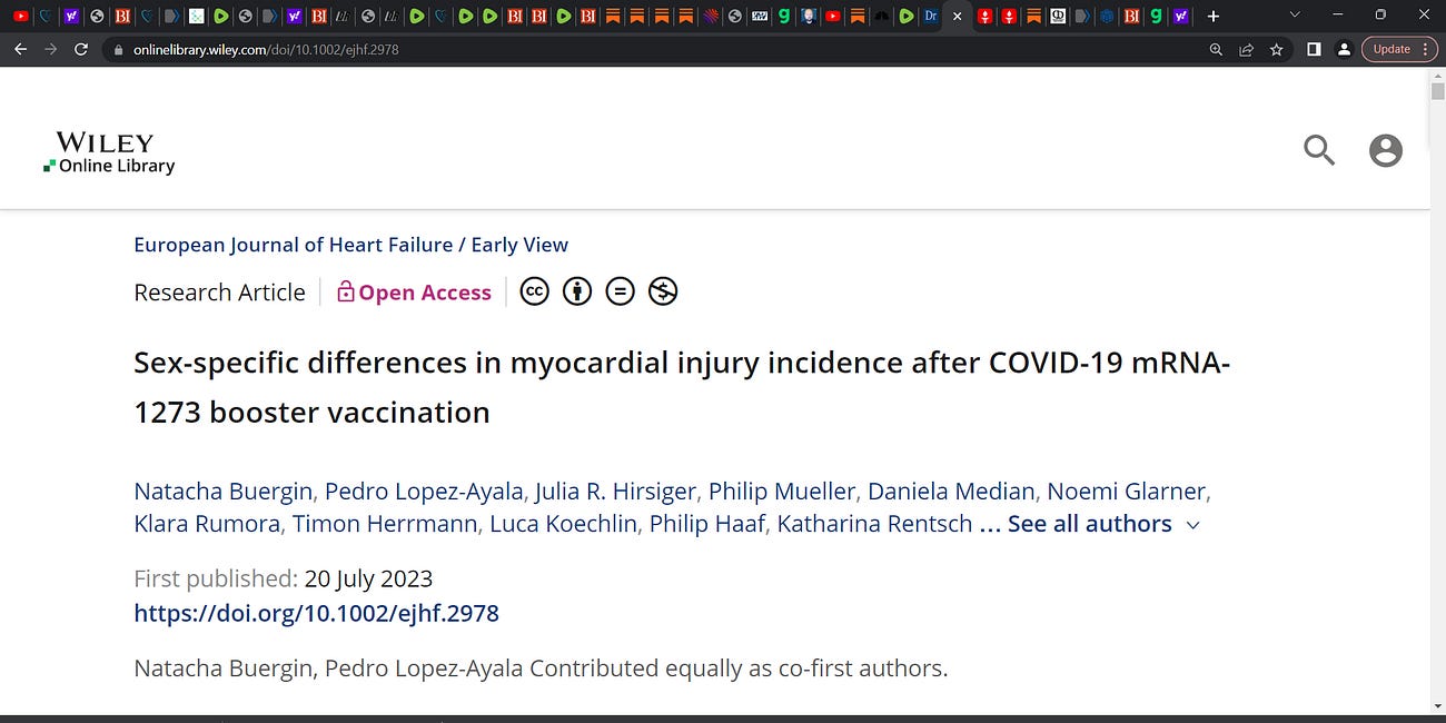 Stunning Swiss research (Mueller) found that Moderna vaccine-associated myocardial injury was much more common than previously thought and much more frequent in women versus men; “Moderna (mRNA-1273)