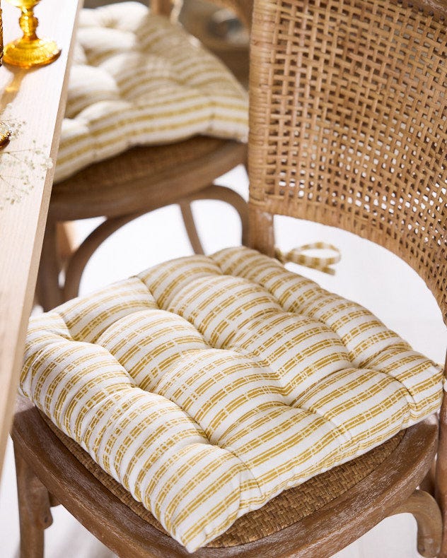 Savona Yellow Stripe Seat Pad with Ties