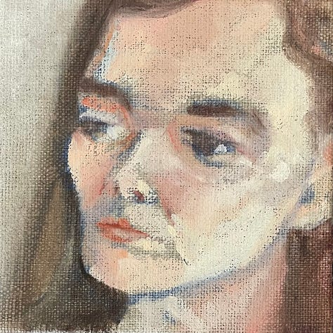 3 small oil paintings each of a human face