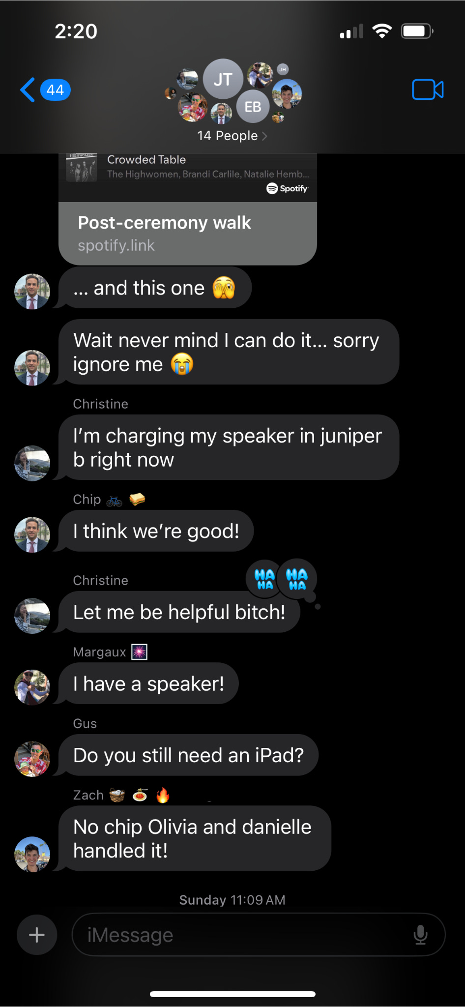 A text thread of people trying very hard to be helpful