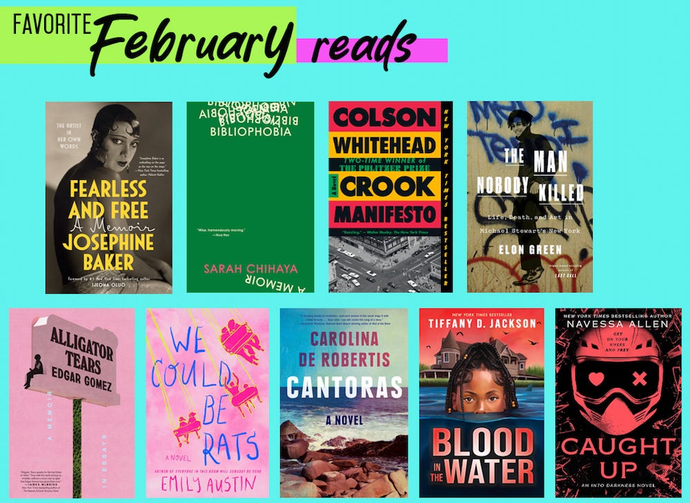 9 book covers with graphics saying "favorite february reads"