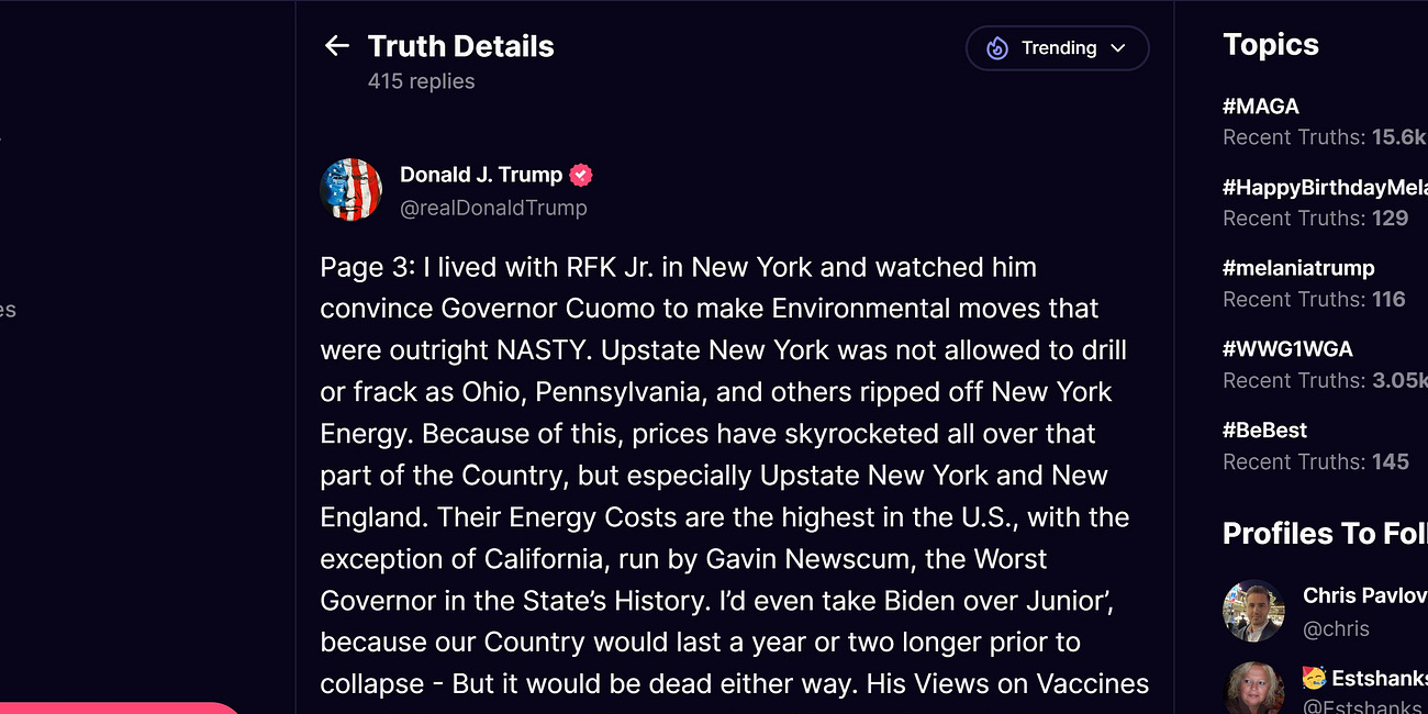 Trump: RKF's "Views on Vaccines are FAKE"