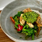 Simple chicken and rice with fresh pesto