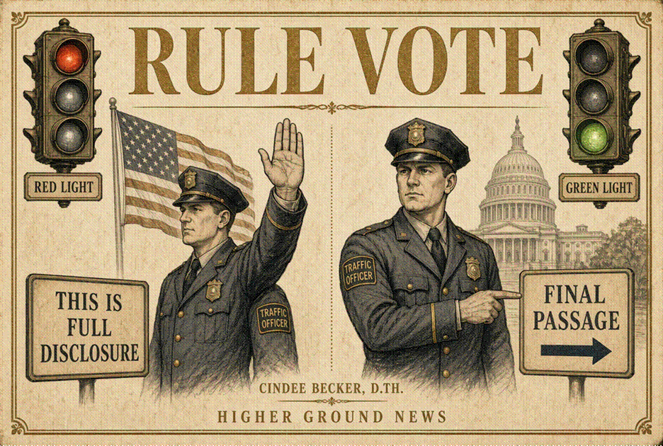 Title: RULE VOTE - Description: Split image. Left officer stops traffic under a red light. Right officer waves traffic through under a green light. Title: RULE VOTE - Description: Split image. Left officer stops traffic under a red light. Right officer waves traffic through under a green light.