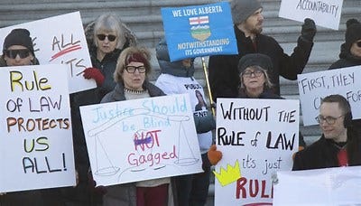 This moves towards tyranny : Justice system groups protest UCP attacks on judges, use of notwithstanding clause