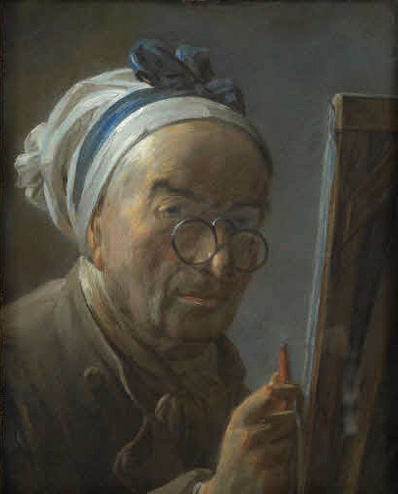Chardin self portrait at an easel
