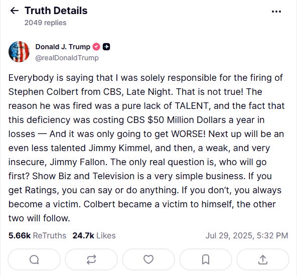 TruthSocial Posts from Donald Trump directly attacking free speech