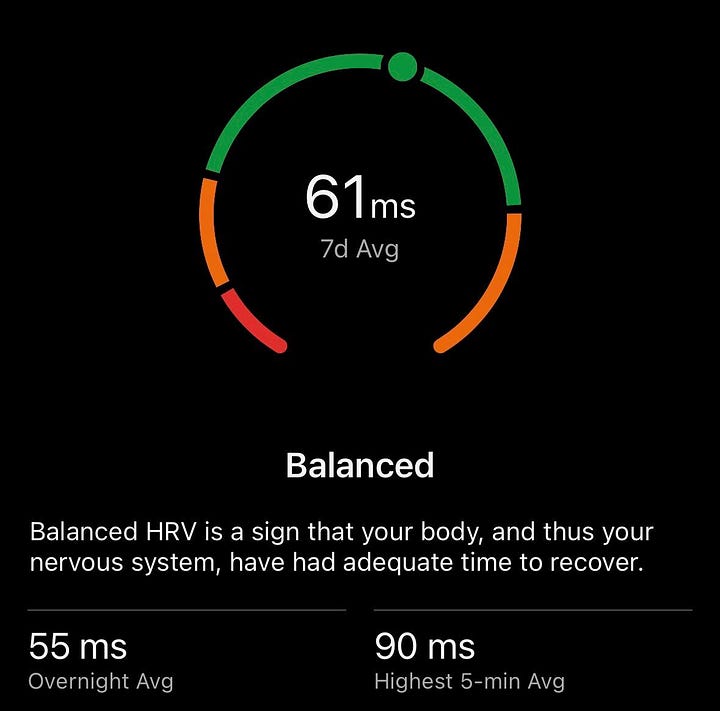 Two Garmin HRV screenshots comparing low and high heart rate variability