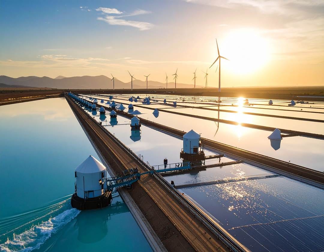 A water treatment plant with windmills in the background

AI-generated content may be incorrect.