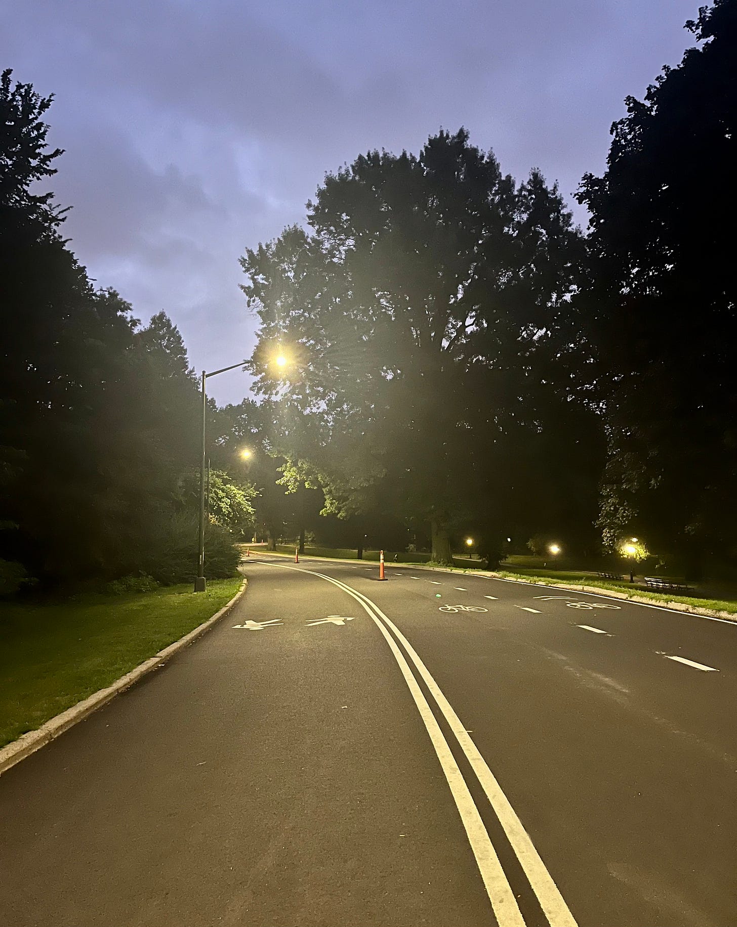 In cammino dentro Central Park all’alba, verso il punto di inizio della corsa