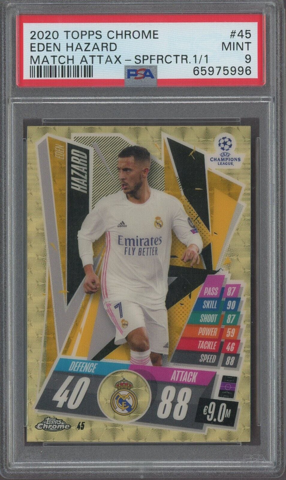 2020 Topps Chrome Soccer Match Attax Superfractor Eden Hazard 1/1 PSA 9 MINT - Picture 1 of 2