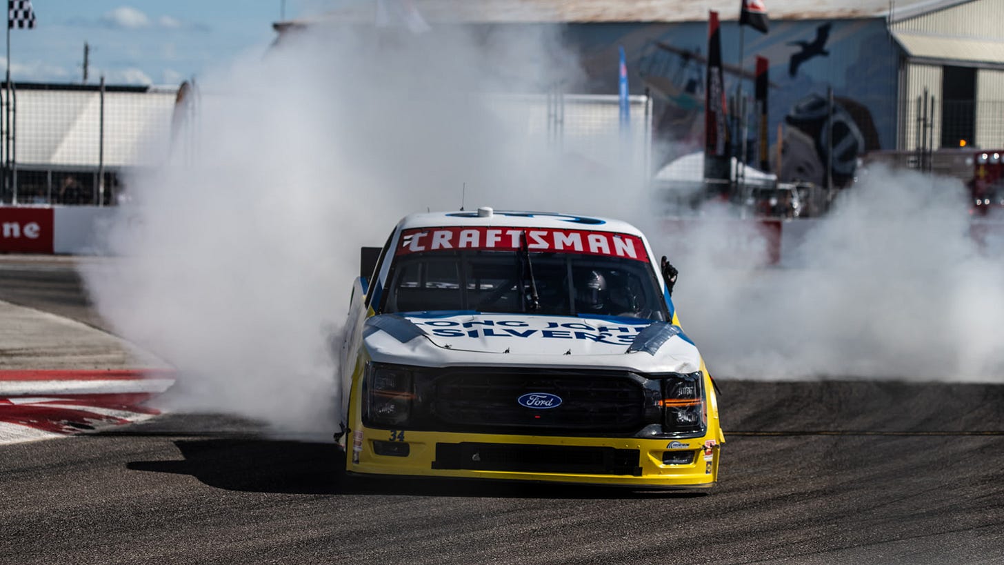 Layne Riggs captured the win in the NASCAR Craftsman Truck Series street race at St. Petersburg